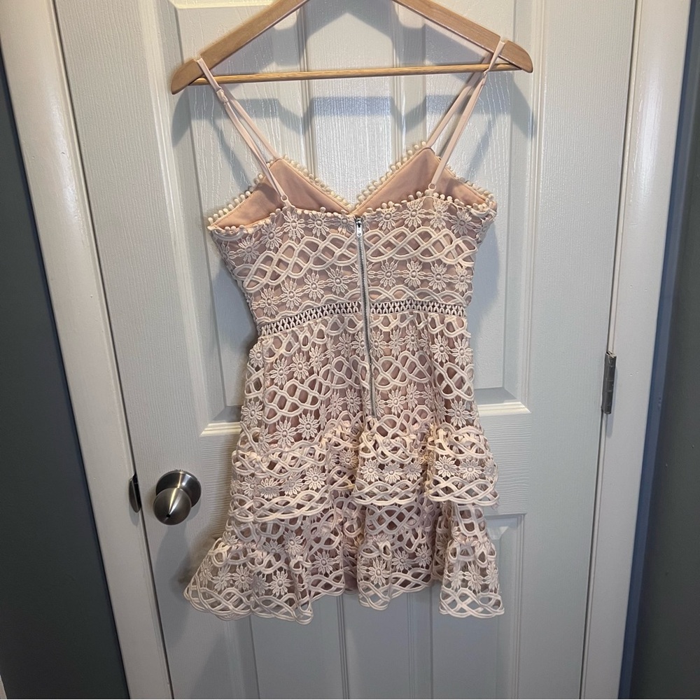 Lulus pale blush lace crotchet ruffle mini sleeveless dress - Picture 6 of 10